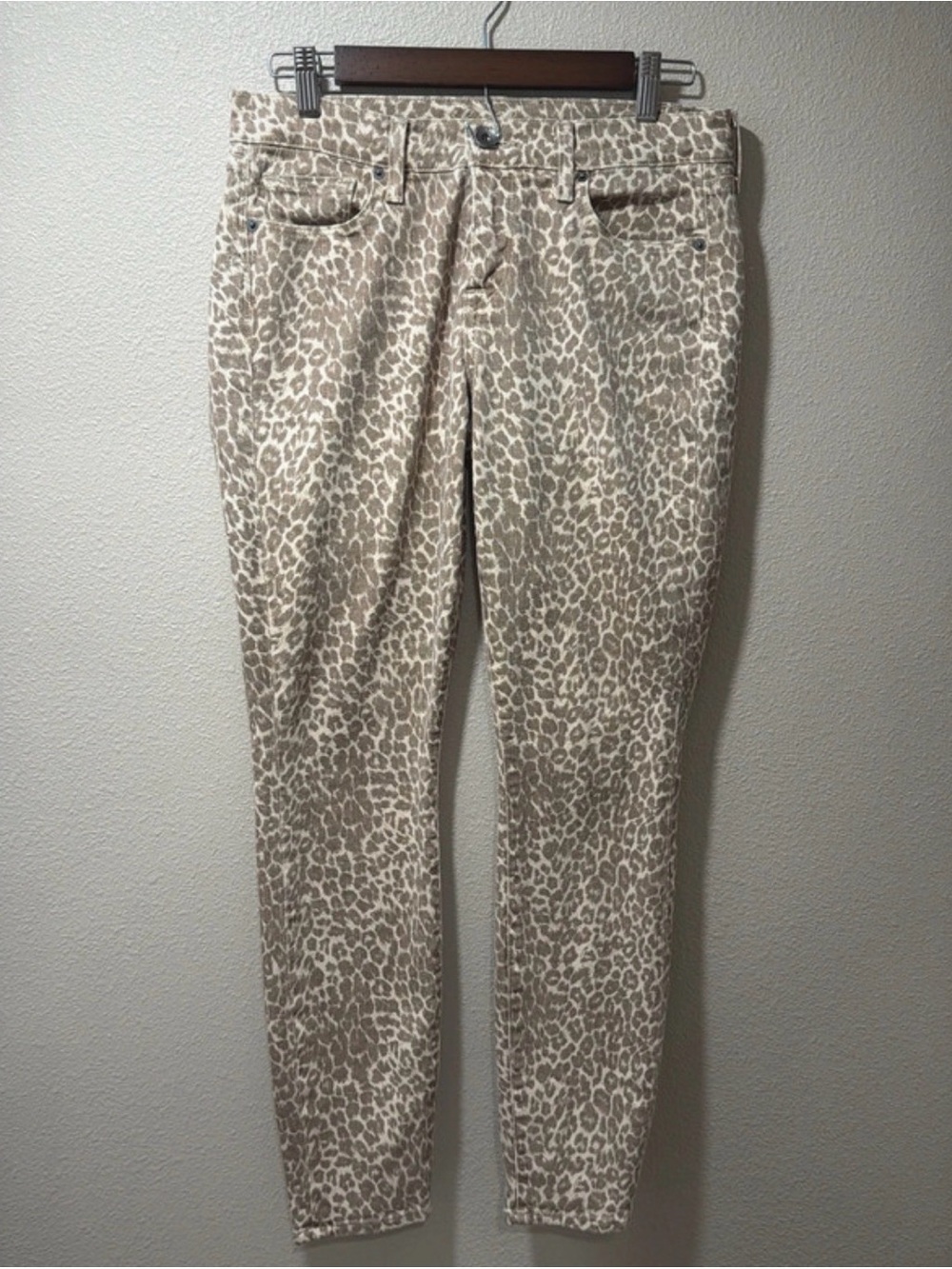 Lucky Brand Legend Sofia Leopard Print Jeans Taupe Beige Cream Made USA size 28